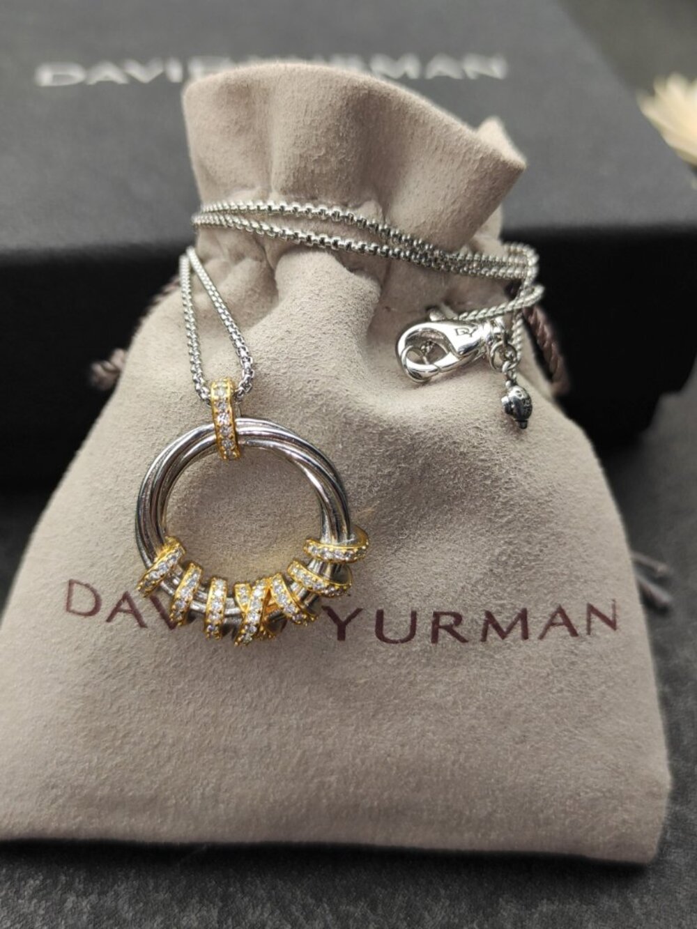 David Yurman Two-Tone Rotating Curved Necklace